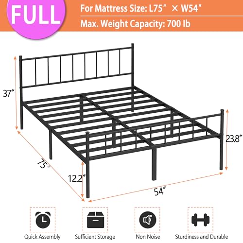 Full Metal Platform Bed Frame with Steel Slat Support R204