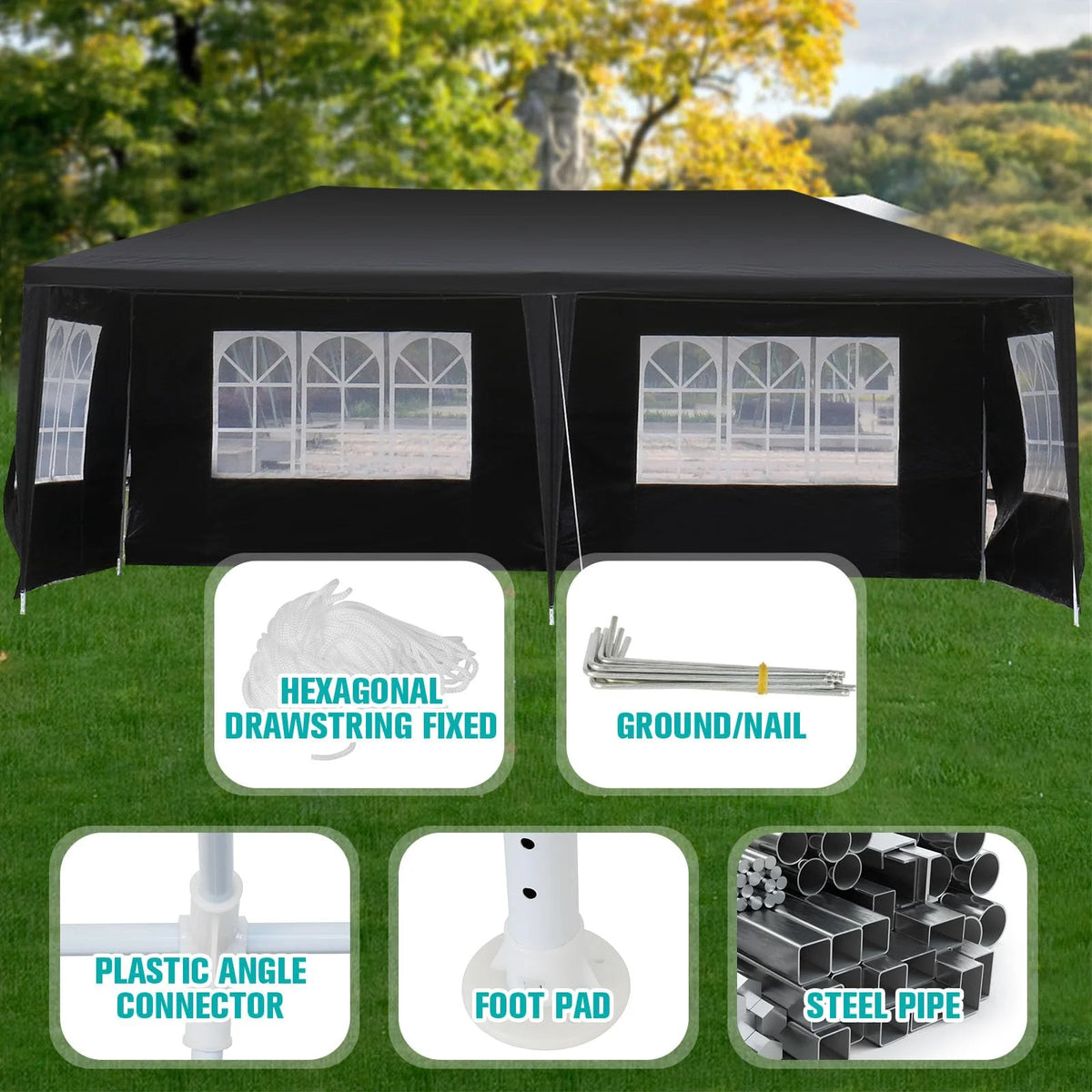 10'x20' Waterproof Outdoor Party Tent with 4 Removable Sidewall and 2 Door C8386