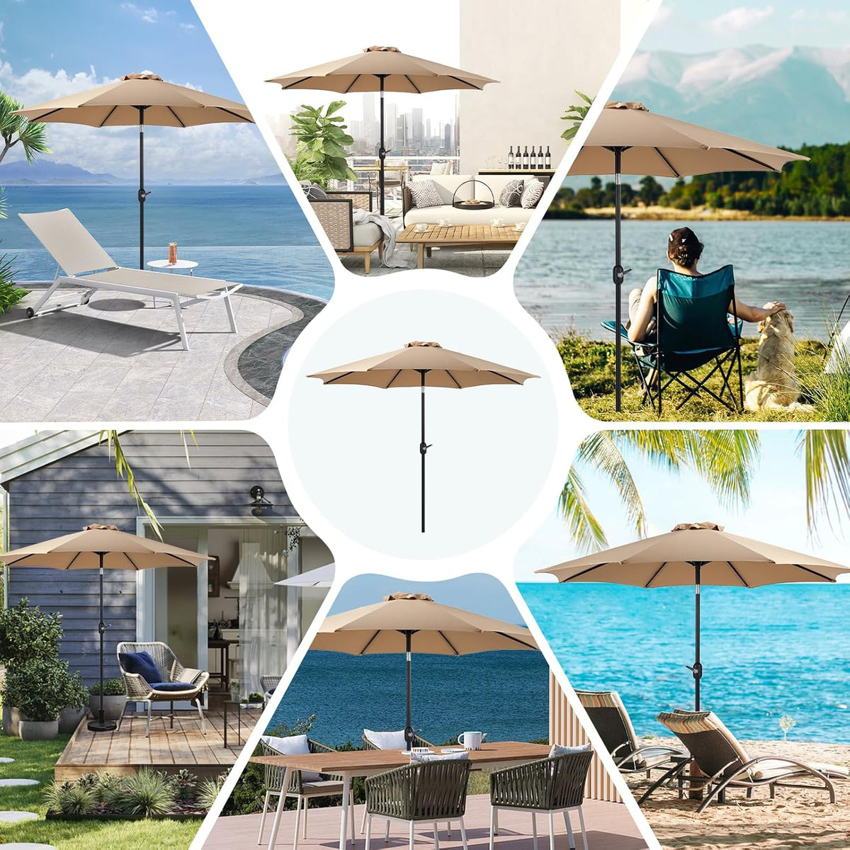 Tan 9' Outdoor Patio Umbrella with 8 Ribs W134944