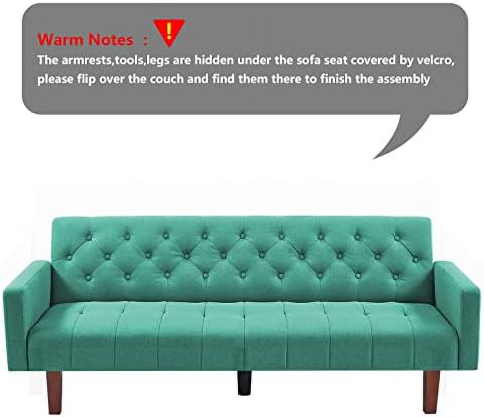 Green Linen Upholstered Convertible Sofa Bed 74" 3 Seater V892