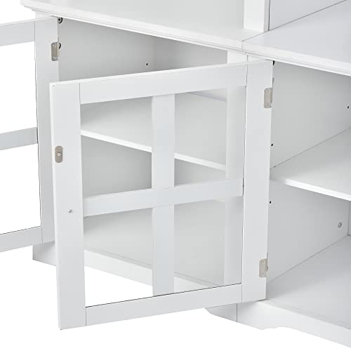 White 104" Wide Entertainment Wall Unit with Storage Cabinets and Shelves D2519