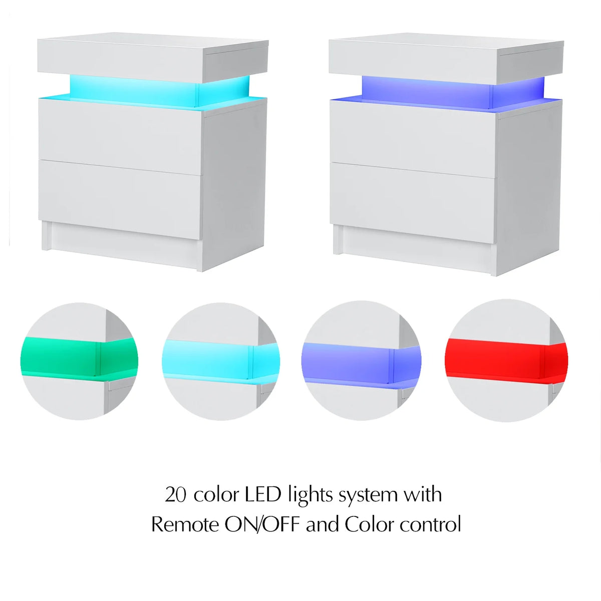 White 2 Drawer High Gloss Nightstand with LED Light G95861
