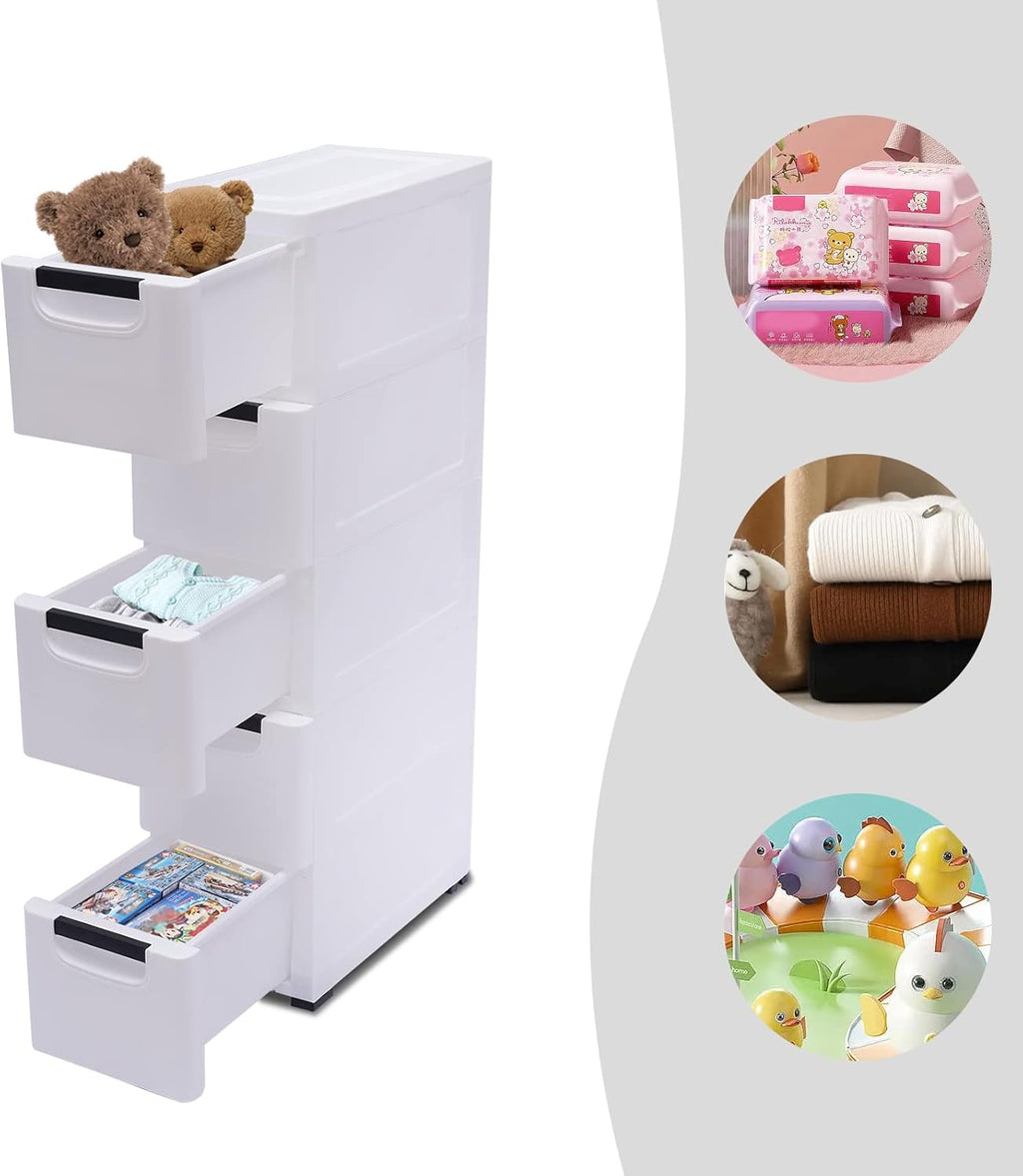 White 5 Tier Plastic Storage Tower with Wheels G355