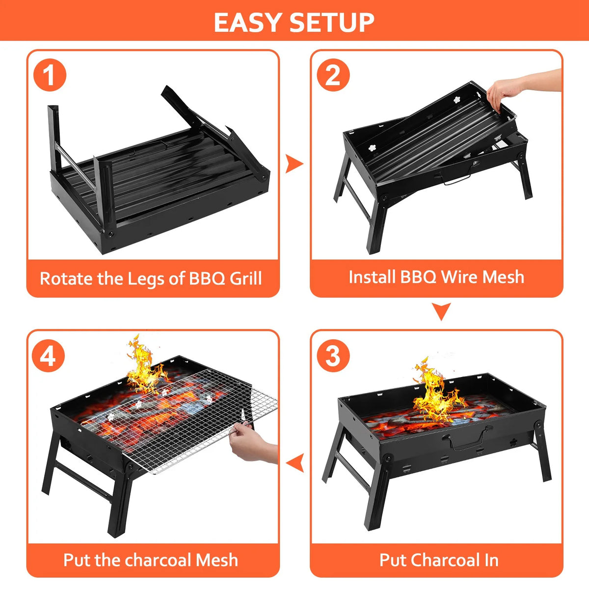 Charcoal Grill Portable Folding Stainless Steel Grill Z65380