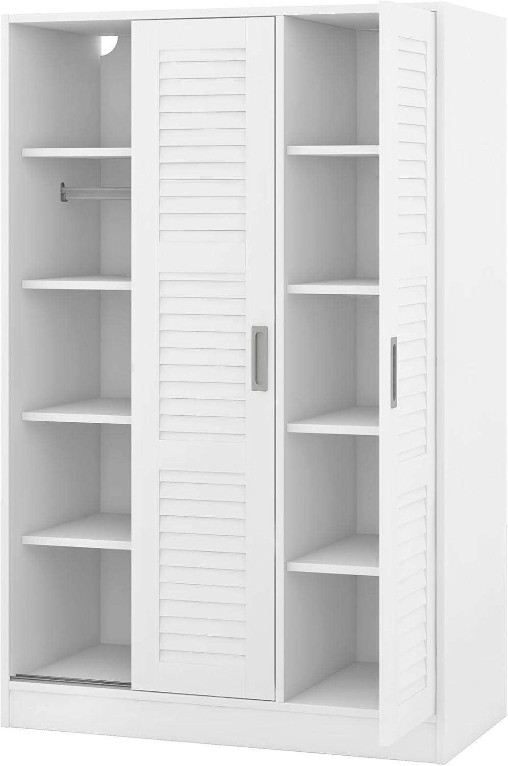 White 3 Doors Wood Wardrobe with Storage Shelves and Hanging Rail Q799