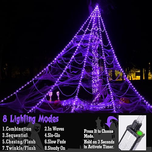 250 LED Purple Spider Web Lights with 8 Modes R164