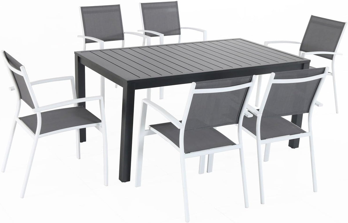 7-Piece Gray White Sling Chairs and Dining Table Outdoor Furniture R16051