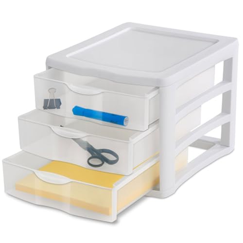 4-Pack 3 Drawer Plastic Desktop Organizer with Clear Drawers, White Frame F422