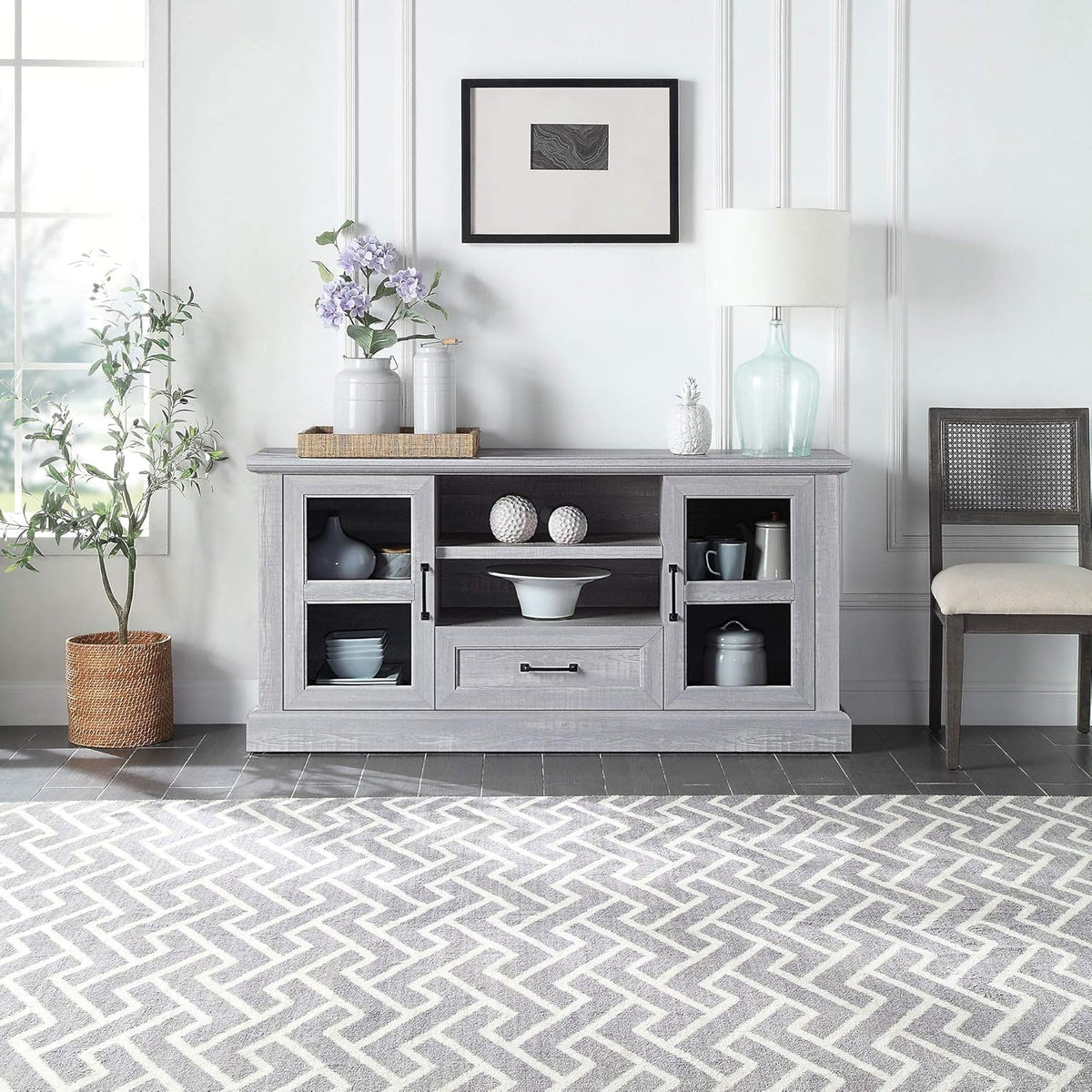 62 Inch TV Stand with Glass Cabinet Doors and Adjustable Shelves G608693