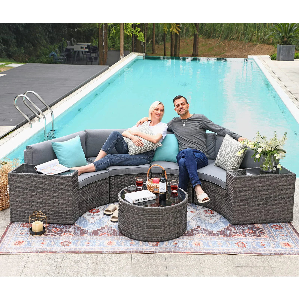 Grey 7-Piece Outdoor Patio Furniture Set with Waterproof Cover H80283