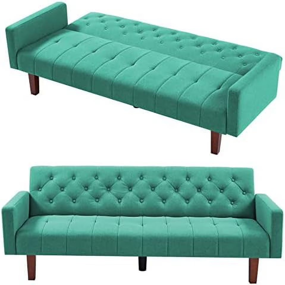 Green Linen Upholstered Convertible Sofa Bed 74" 3 Seater V892