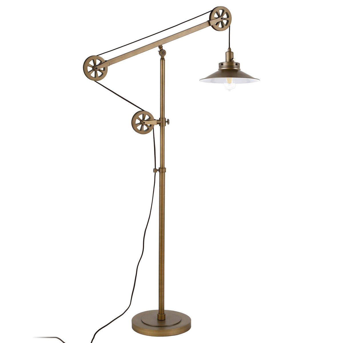 Brushed Brass Wide Brim Floor Lamp with Pulley System Y30873