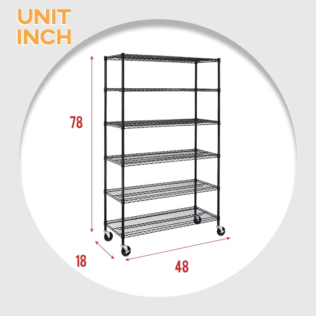 6 Tier Adjustable Wire Shelving Unit with Wheels K8265