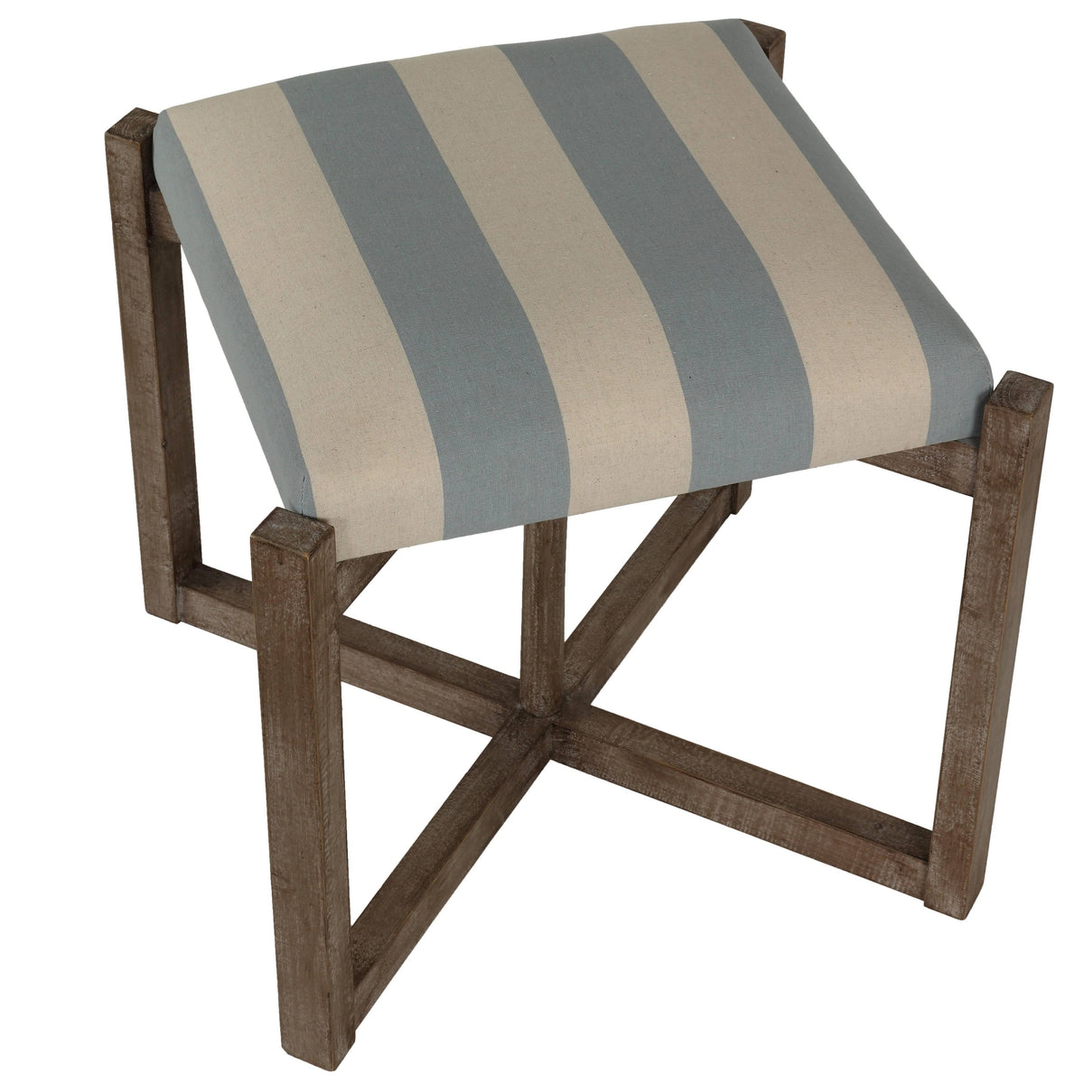 Blue and White Striped Square Ottoman D519119