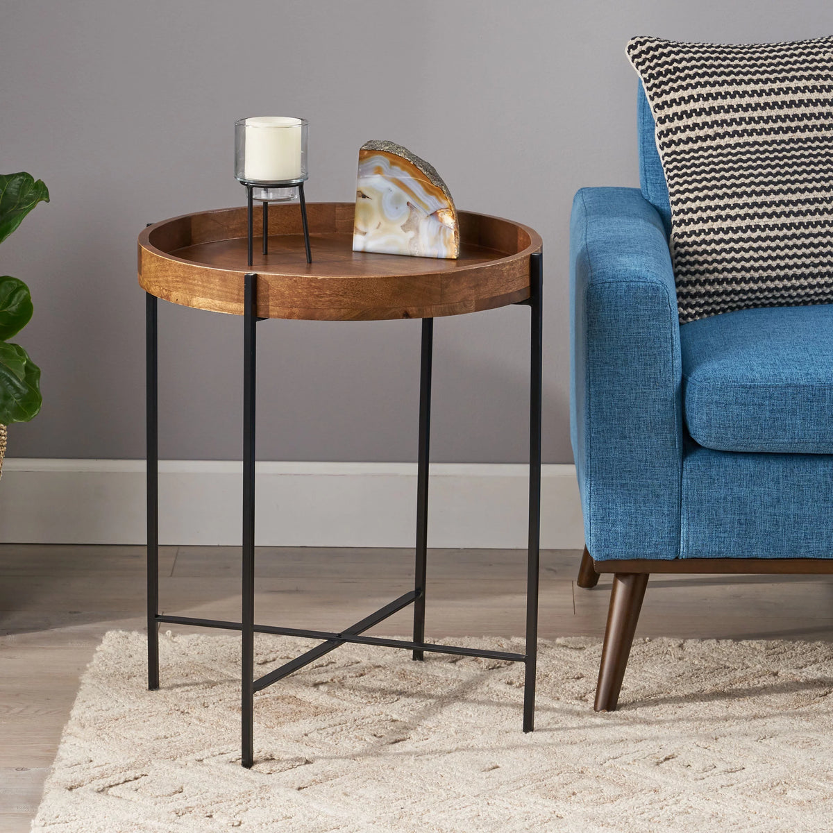 Mango Wood Folding Tray Top Side Table U358277