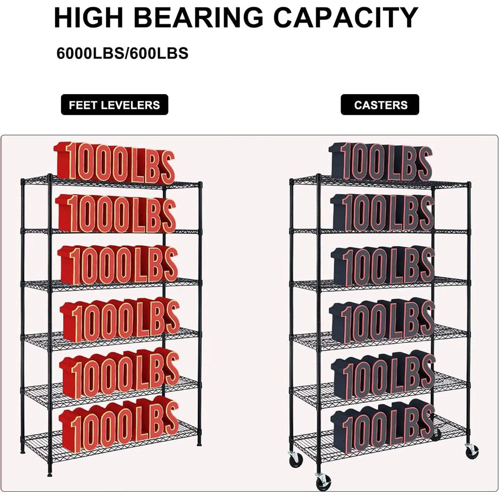 6 Tier Adjustable Wire Shelving Unit with Wheels K8265