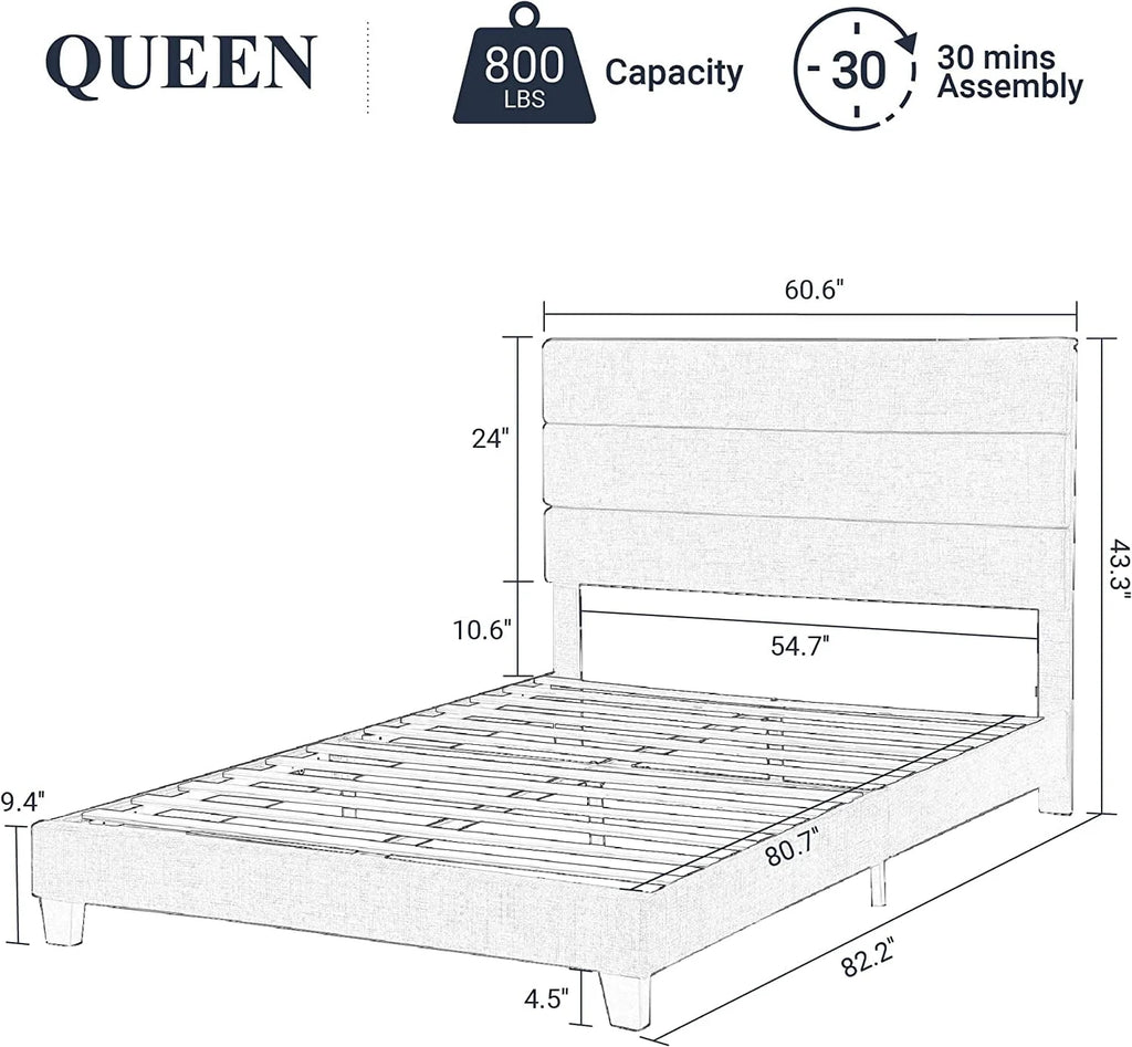 Queen Size Fabric Upholstered Platform Bed Frame B882848