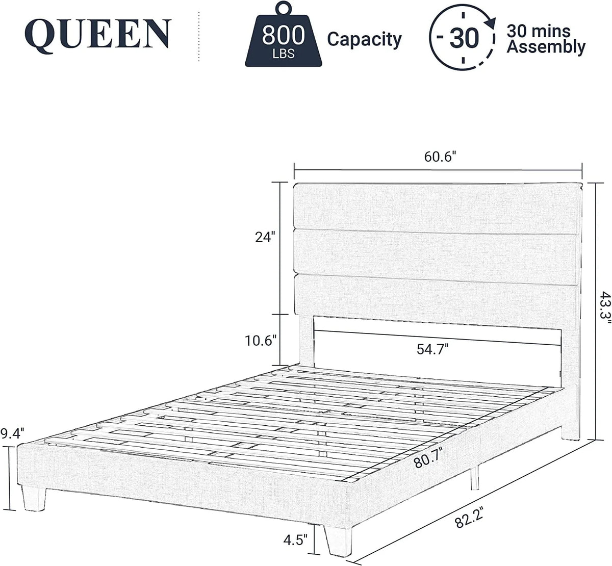 Queen Size Fabric Upholstered Platform Bed Frame B882848