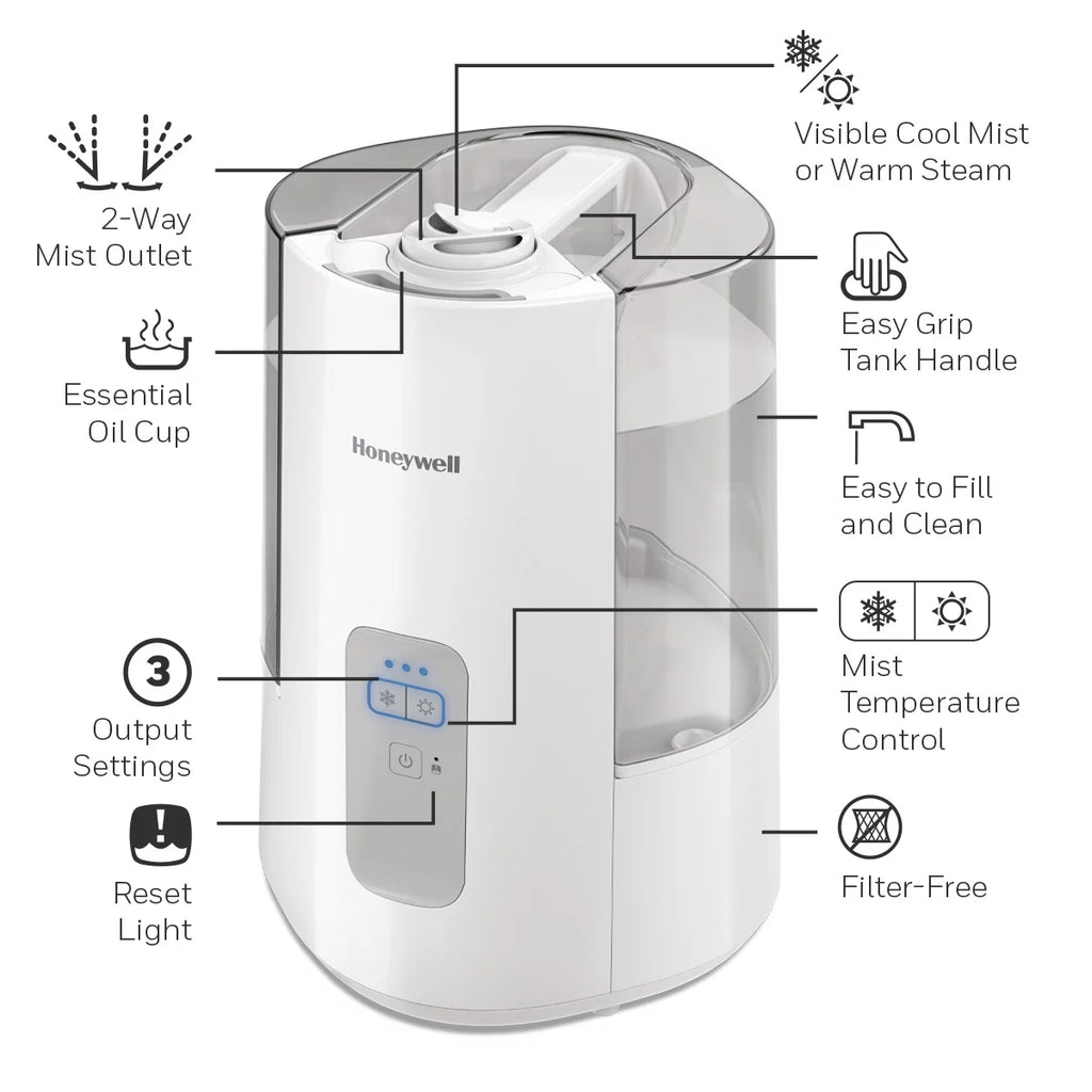 White Cool Warm Mist Humidifier, 600 sq ft V525756