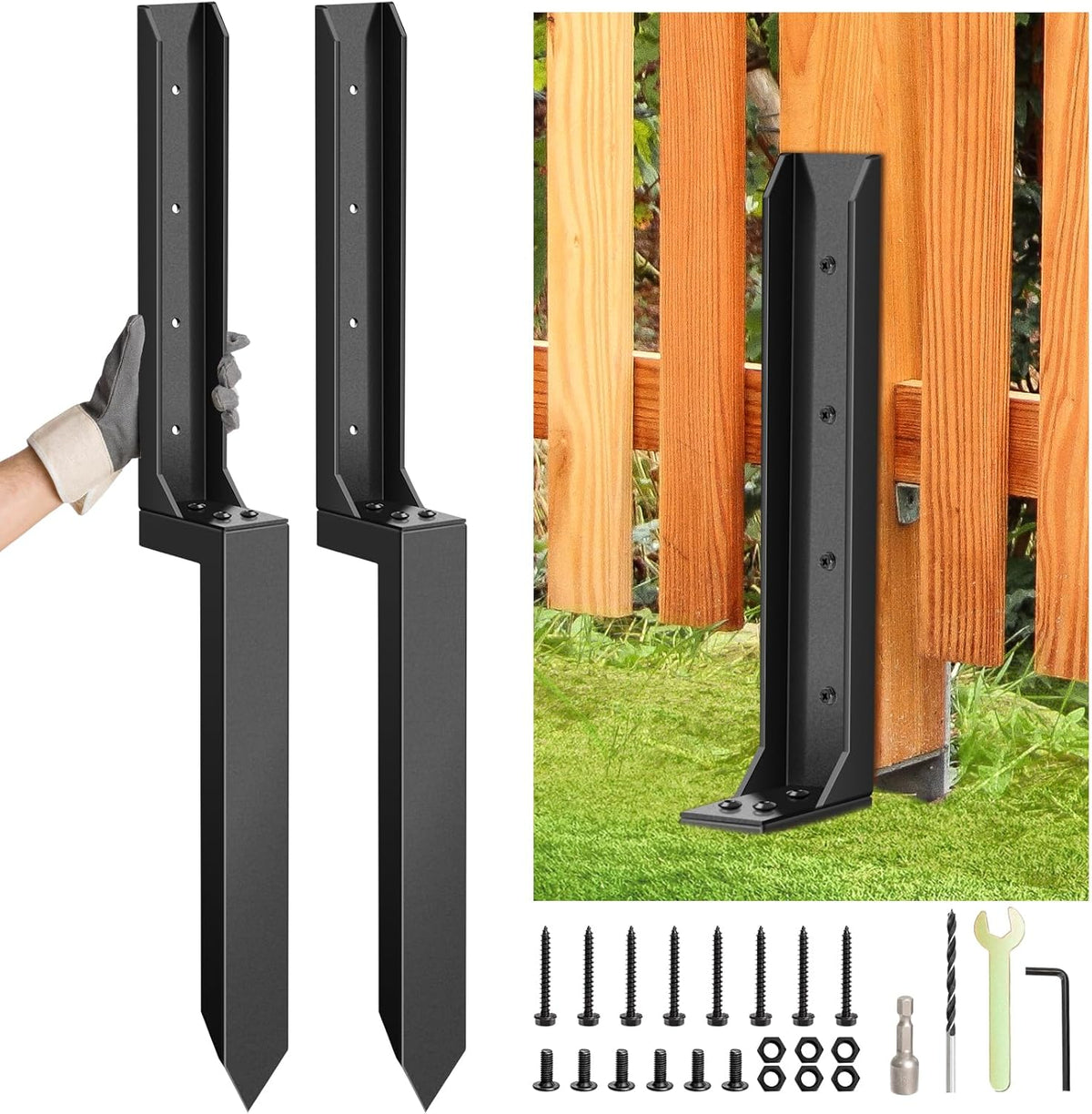 2 Pcs Heavy Duty Fence Post Repair Kit T652166