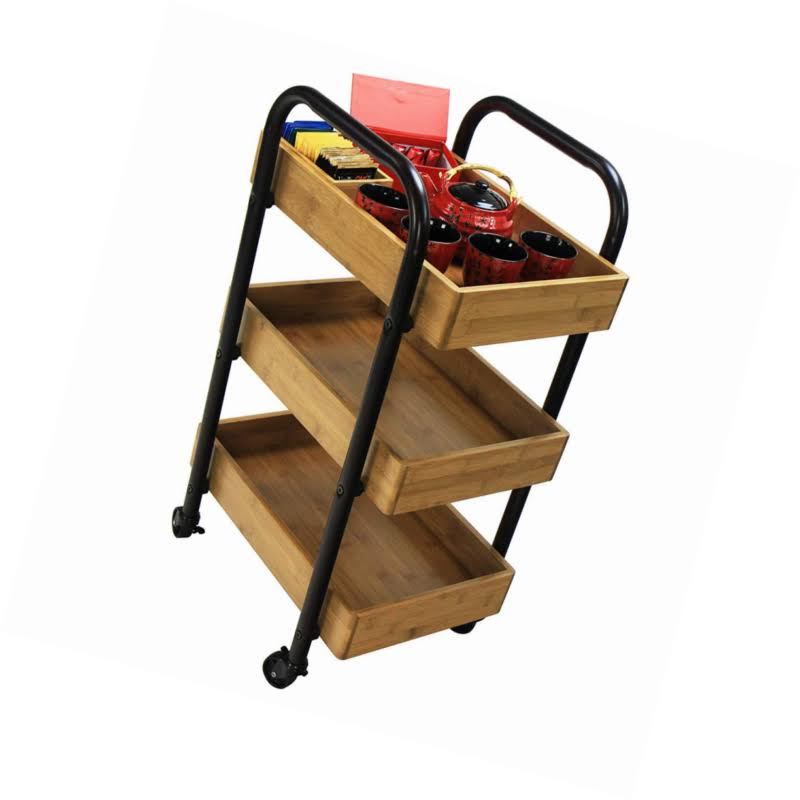 Portable Storage Cart with 3 Removable Bamboo Trays E8426