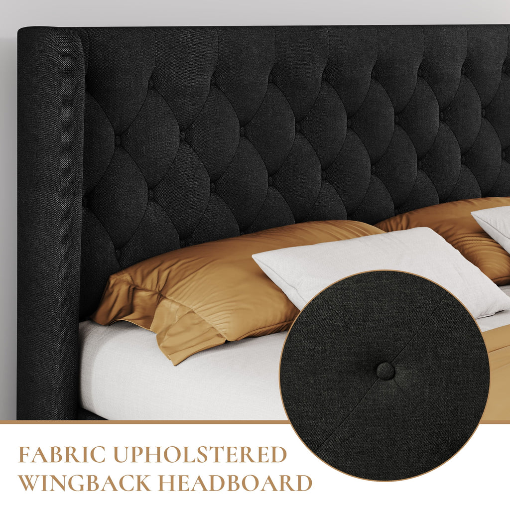 Queen Size Dark Grey Upholstered Platform Bed Frame G563949