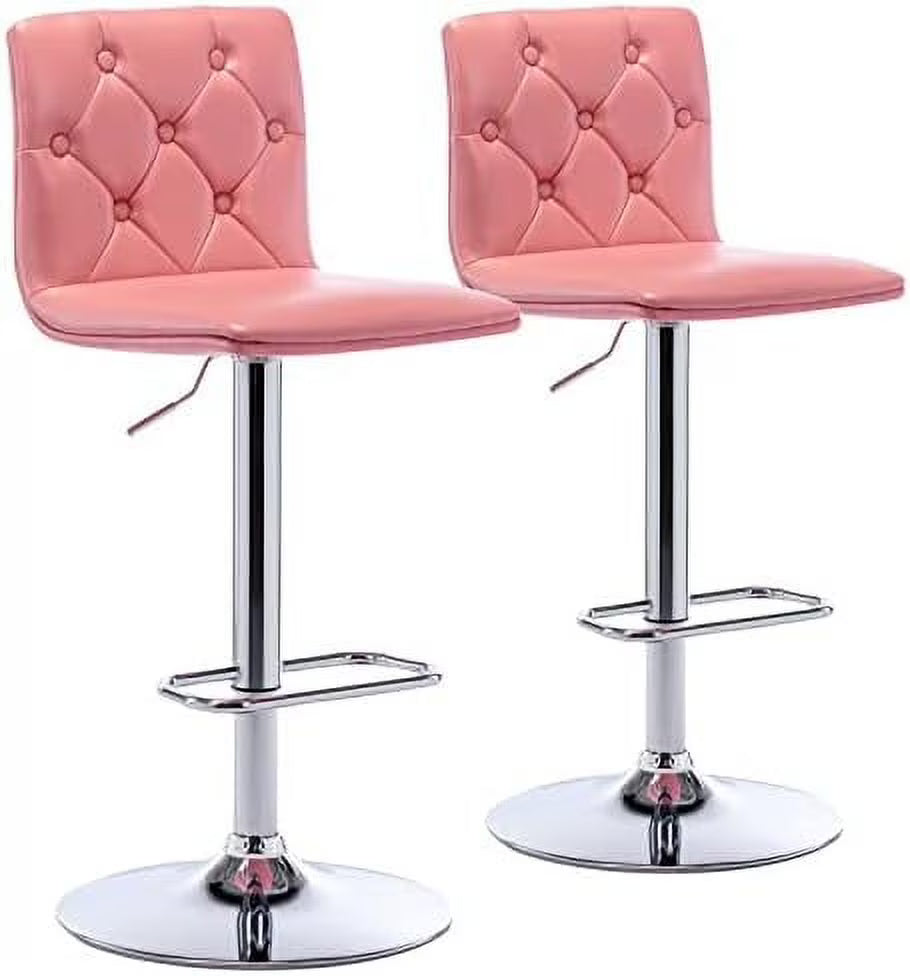 Tufted Adjustable PU Leather Swivel Barstools with Back Armless Counter Height Chairs I8011