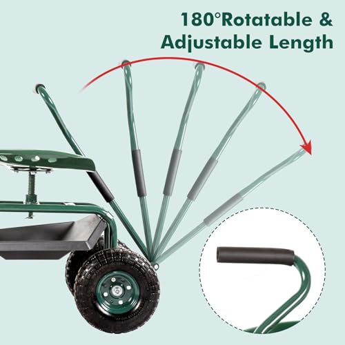 Blue Garden Cart with Rolling Work Seat Tool Tray and Storage Basket on Wheels K1076