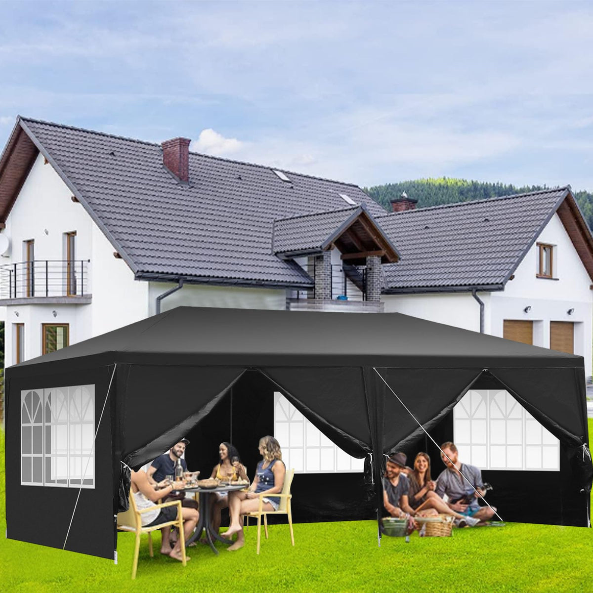 10'x20' Waterproof Outdoor Party Tent with 4 Removable Sidewall and 2 Door C8386