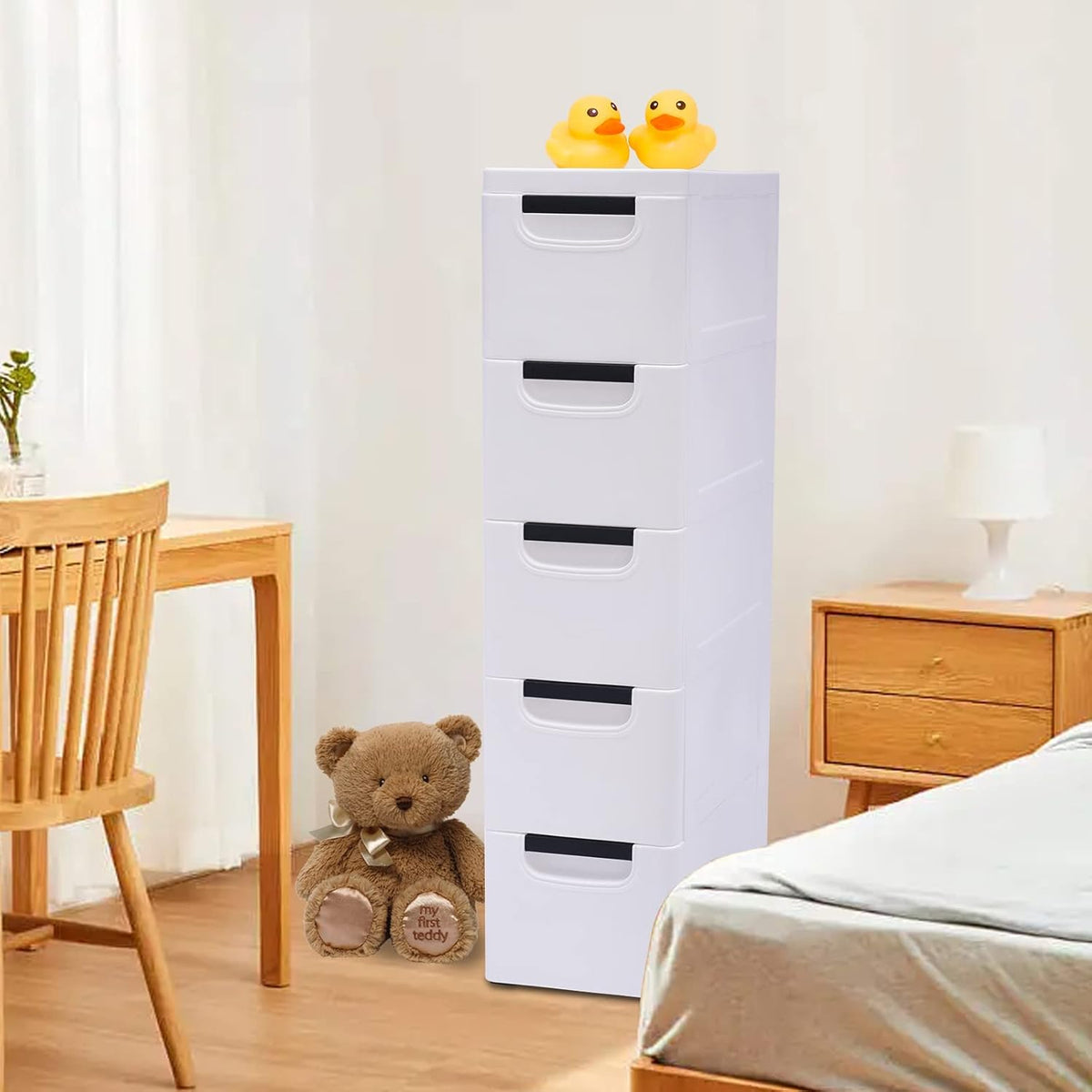 White 5 Tier Plastic Storage Tower with Wheels G355