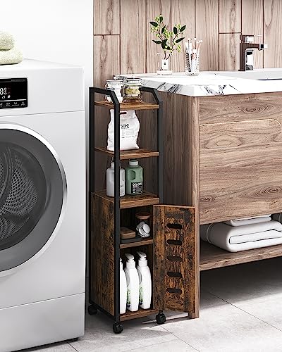 Black Bathroom Storage Cabinet with 4 Wheels and Adjustable Shelf E95059