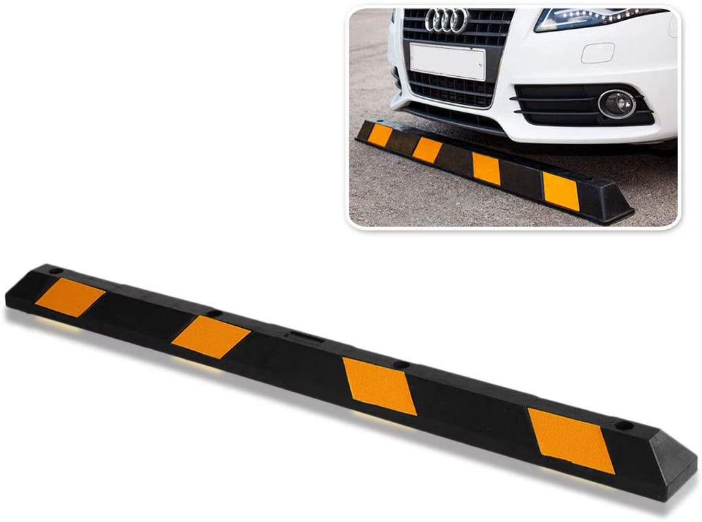 Rubber Parking Curb 72" Black Striped Wheel Stopper with Yellow Reflective Tape W665313