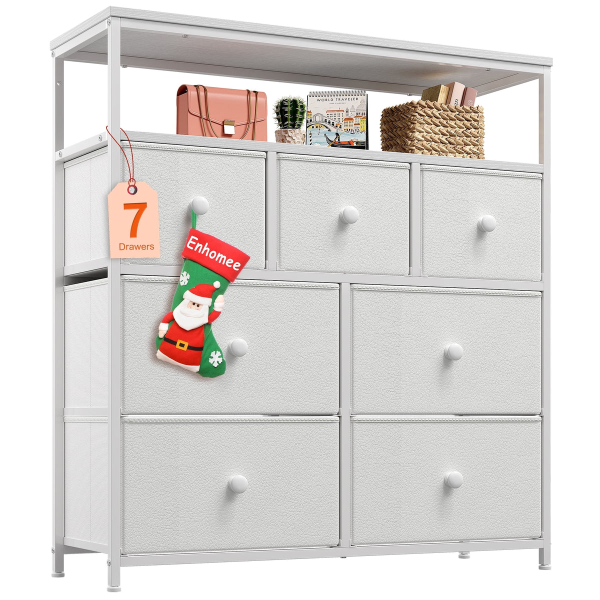 Pink 7 Drawer Fabric Dresser with Wood Shelves W860959