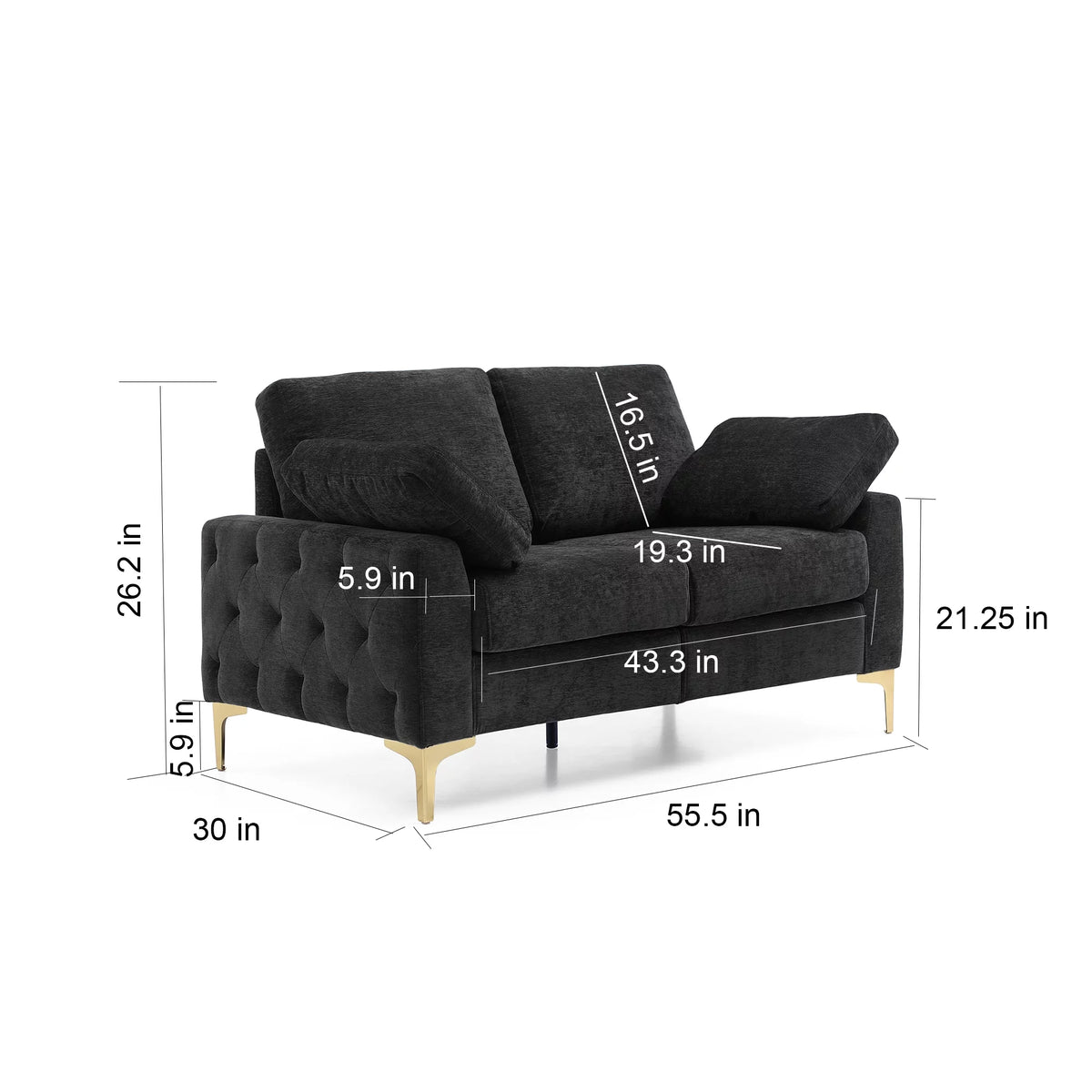 Chenille Upholstered 2 Seater Loveseat with Metal Legs J29207