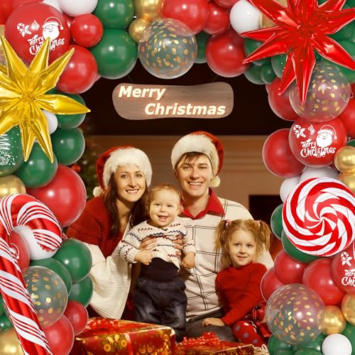 174 pcs Red Green White Metallic Gold Christmas Balloon Garland Arch Kit U8247