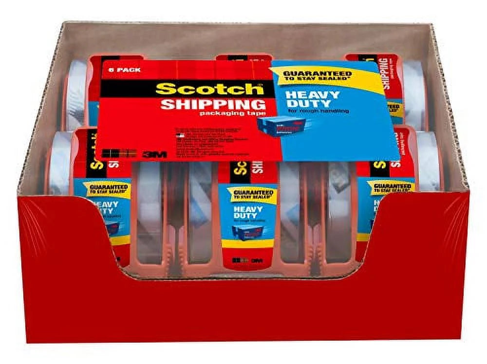 Heavy-Duty Packaging Tape With Dispenser, 1.88" X 66.66 Ft, Clear, 6/Pack K200207