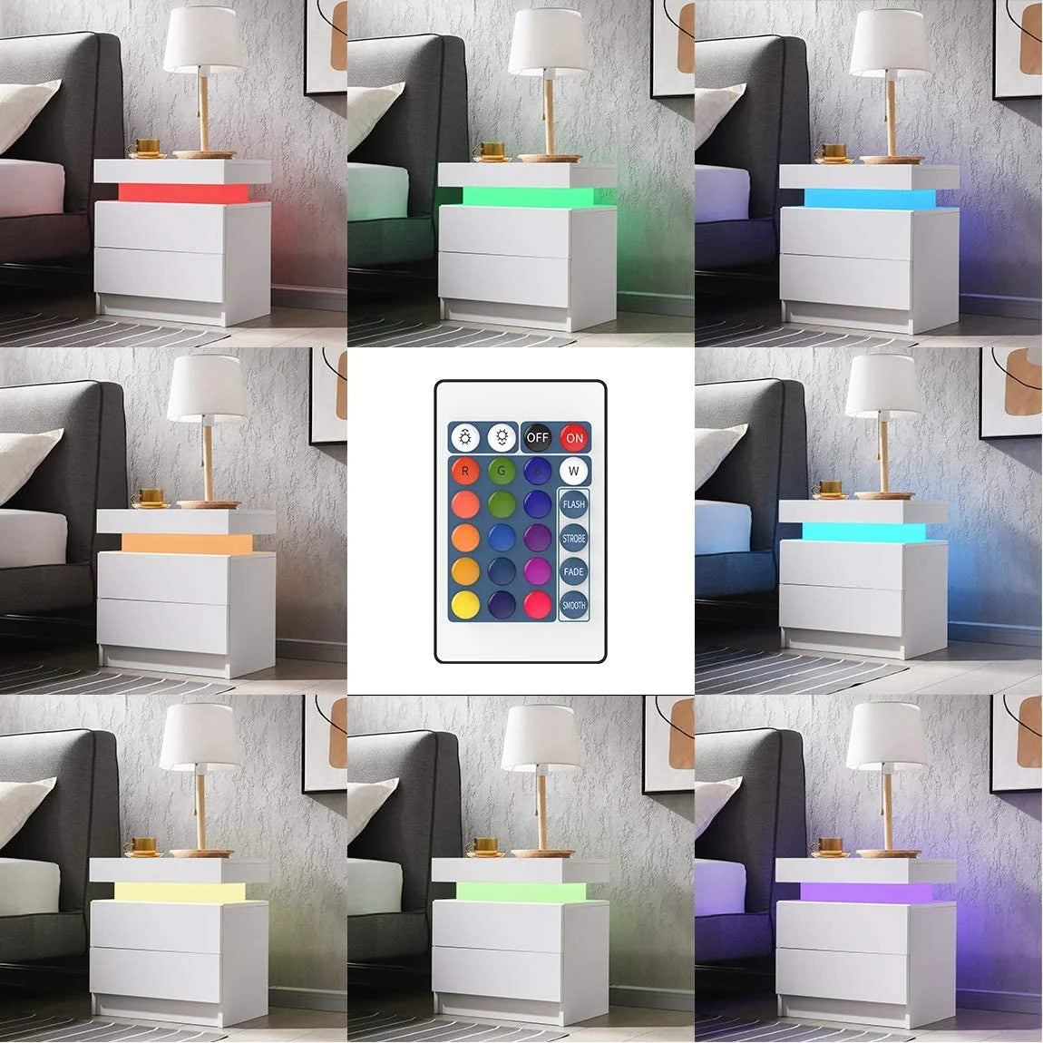 White 2 Drawer High Gloss Nightstand with LED Light G95861