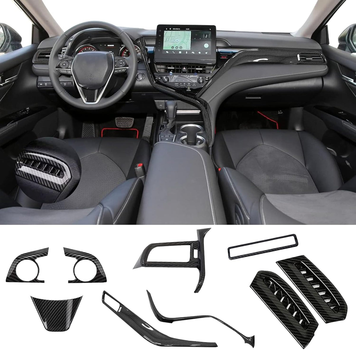 Blue 10Pcs Car Interiors Instrument Panel Center Console Moulding Trim Air Outlet Cover Wheel Accessories G466785