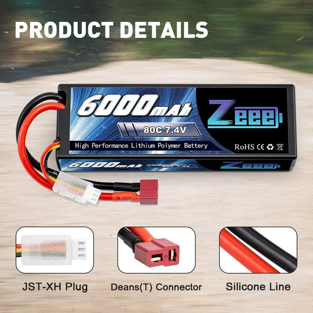 6000mAh 80C 2S 7.4V Hardcase Lipo Battery with Deans Connector (2 Pack) U952