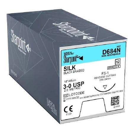 Black Braided Silk Suture with Needle J15120