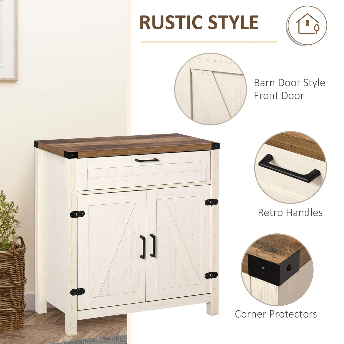 White Wooden Sideboard Buffet Cabinet with Drawer and Adjustable Shelf C64494