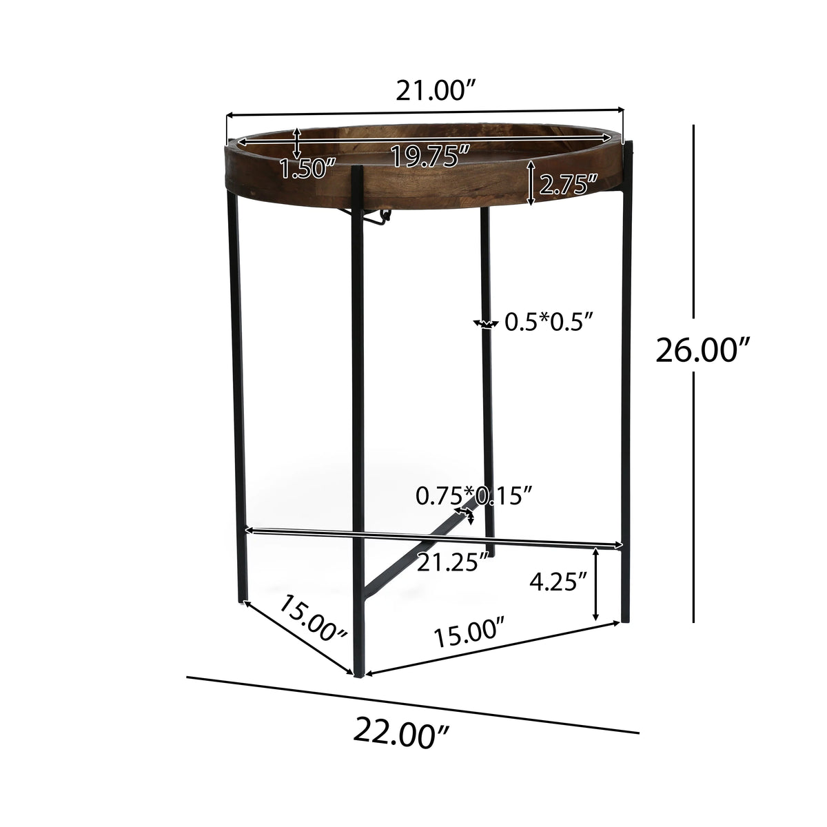 Mango Wood Folding Tray Top Side Table U358277