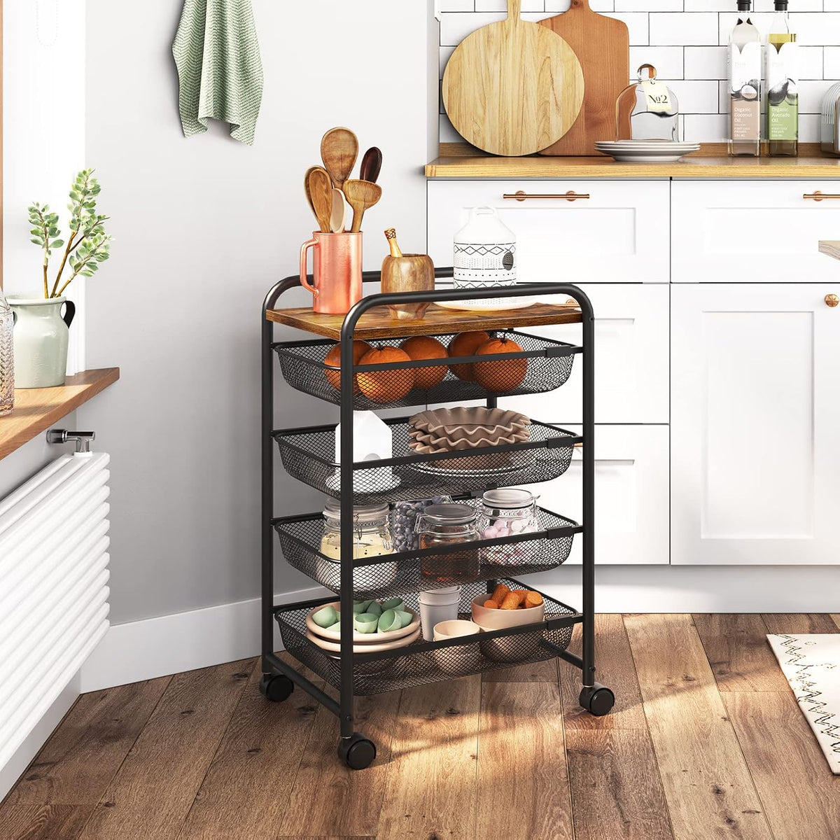 5 Tier Rolling Cart with Mesh Drawers and Wheels L822