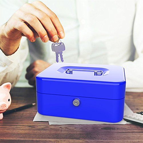 Blue 8-Inch Key Lock Cash Box with Coin Tray Y470324
