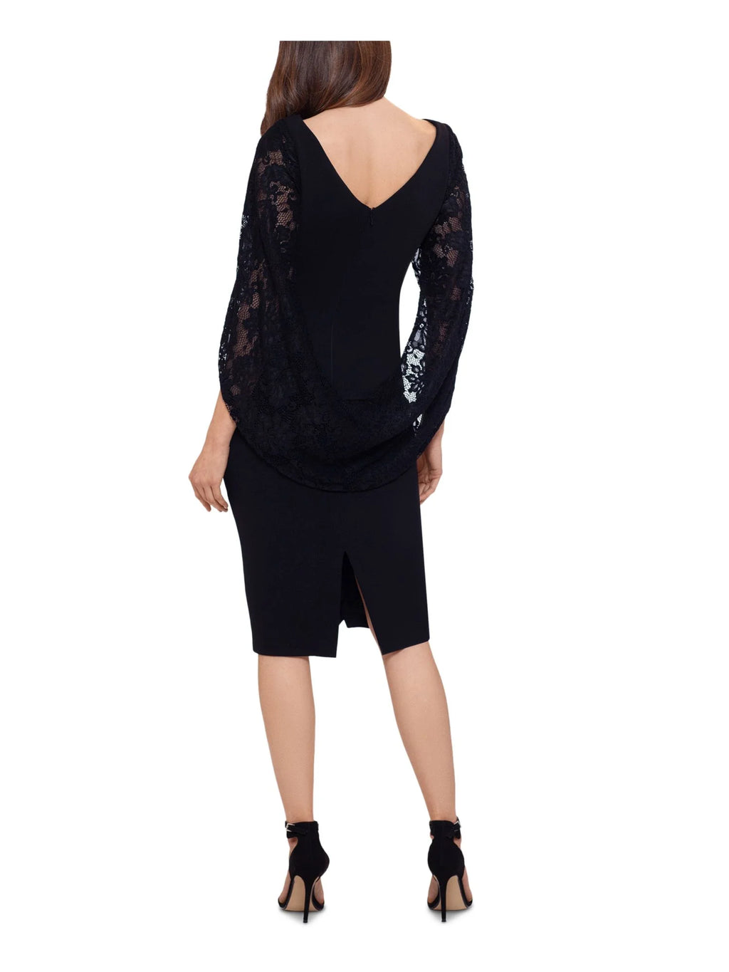 Black Stretch Ruched Lace Sheath Dress P8606