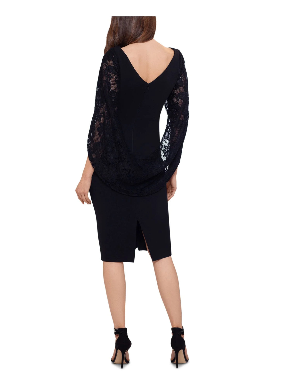 Black Stretch Ruched Lace Sheath Dress P8606