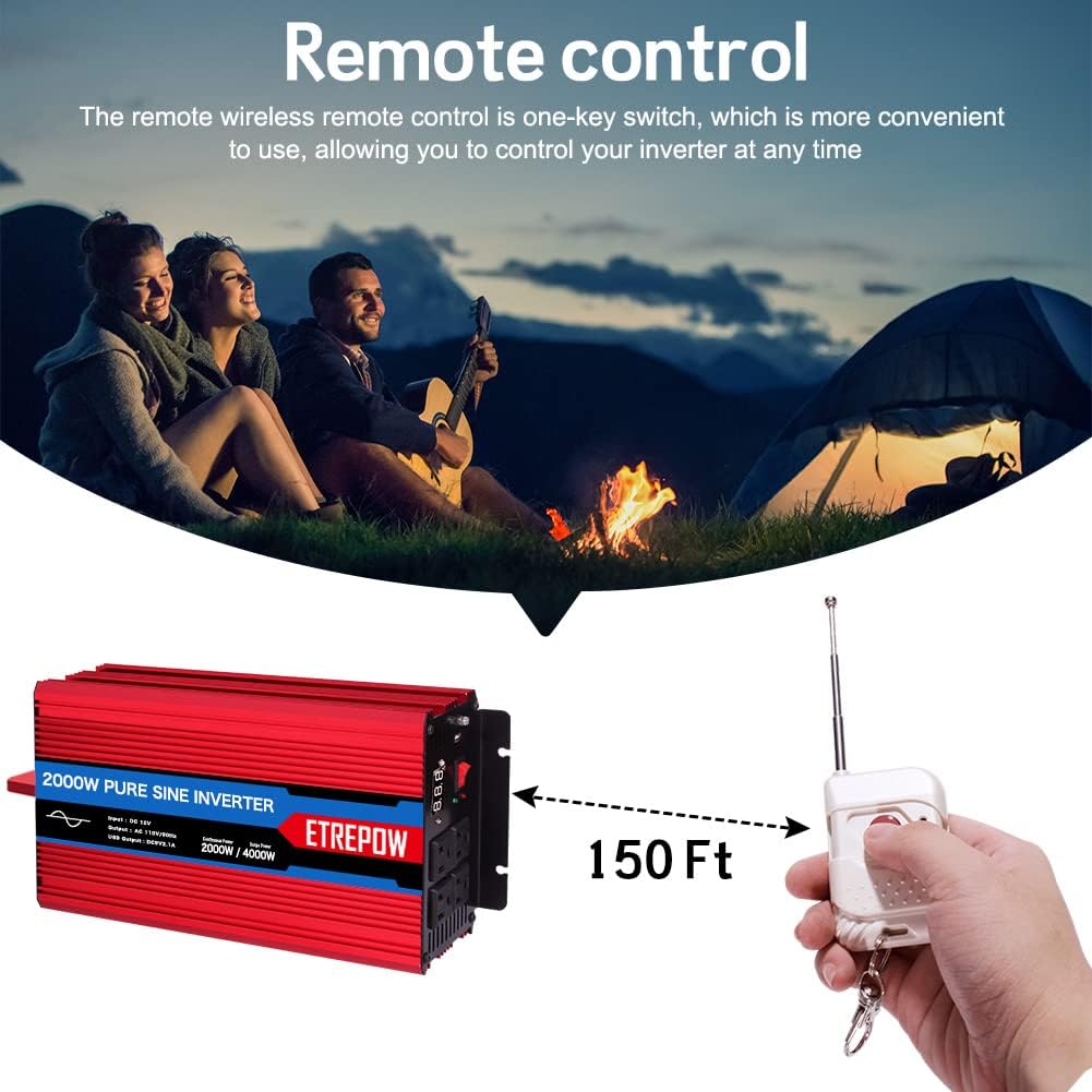 2000 Watt Pure Sine Wave Power Inverter 12V DC to 110V AC G912829