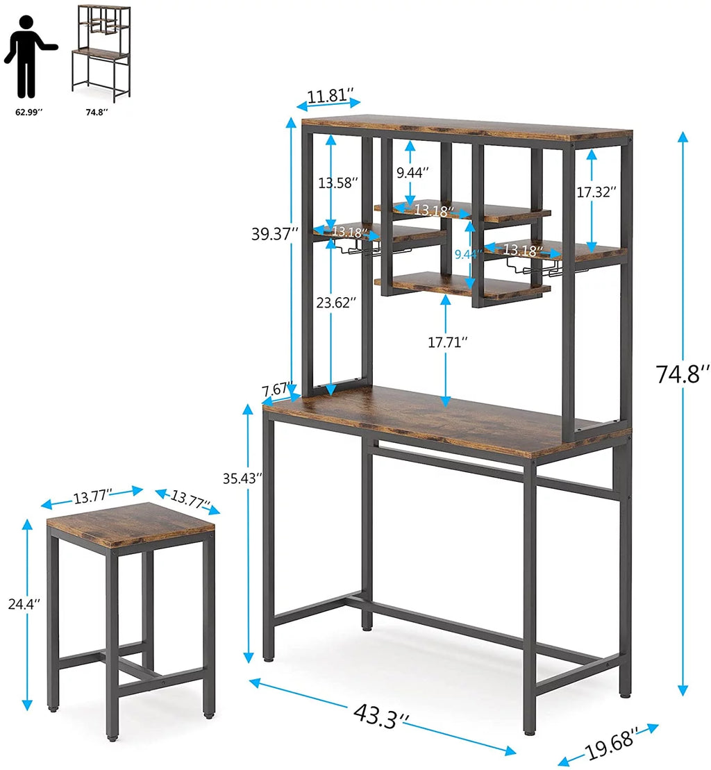 Bar Table and Chairs Set of 2 with Storage L3365