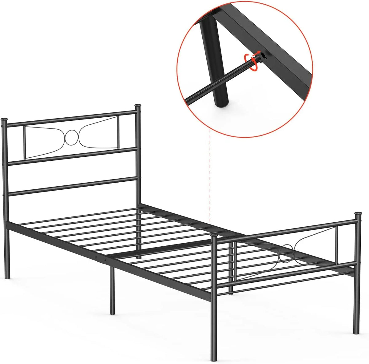 Black Twin Metal Platform Bed Frame with Headboard K597474