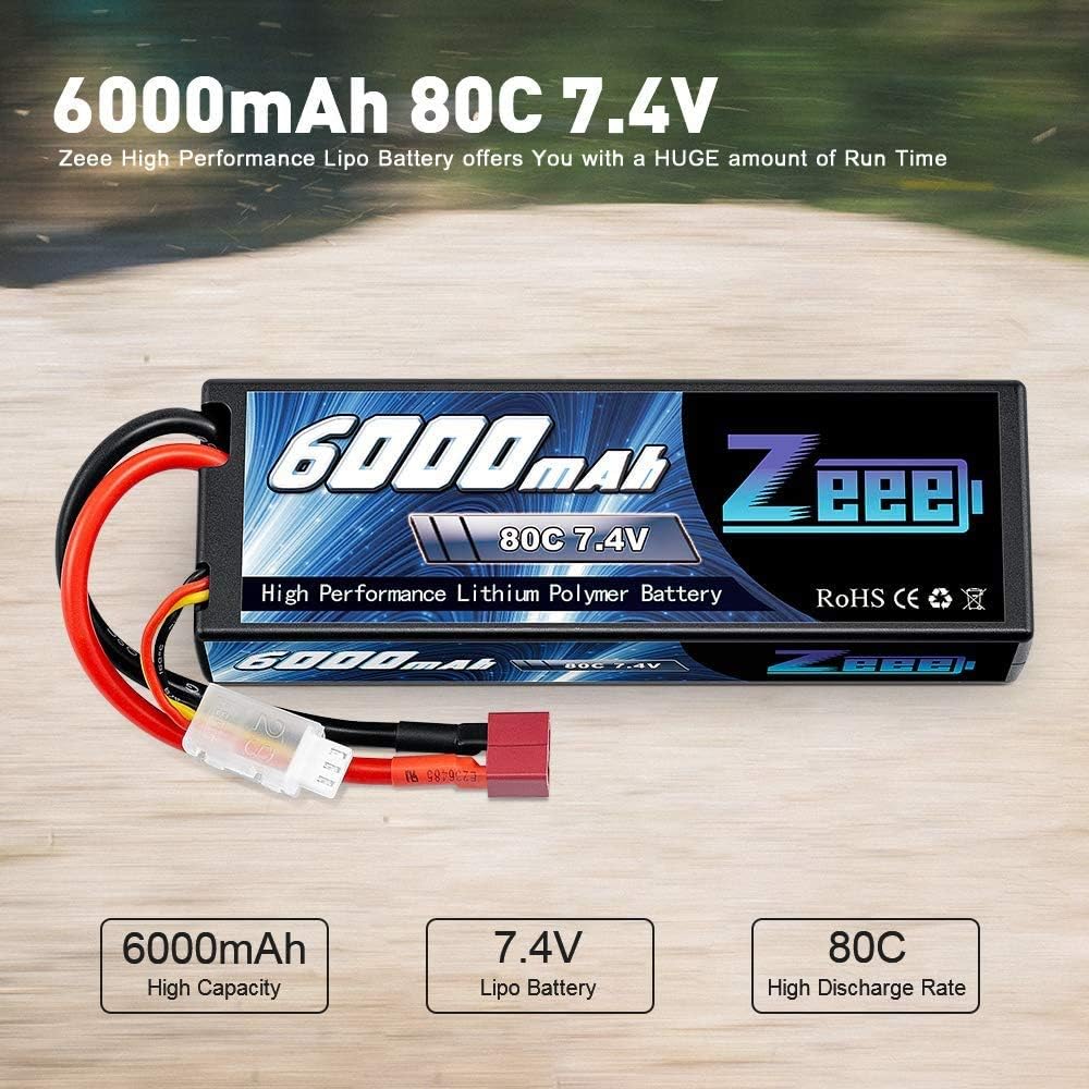 6000mAh 80C 2S 7.4V Hardcase Lipo Battery with Deans Connector (2 Pack) U952